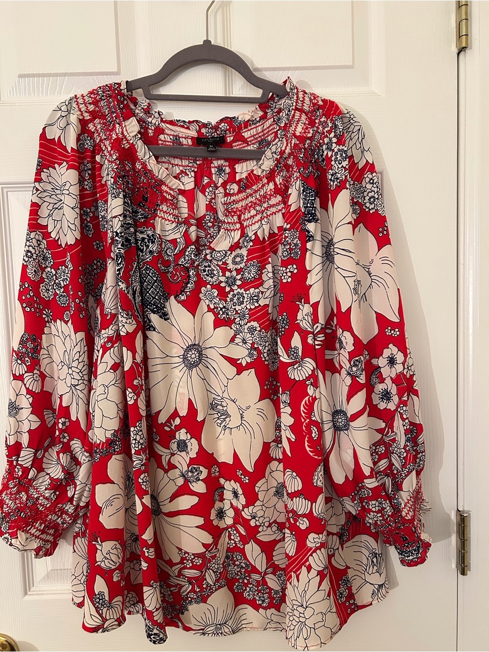 Talbots Red, White & Blue Floral Smocked Top - 3X